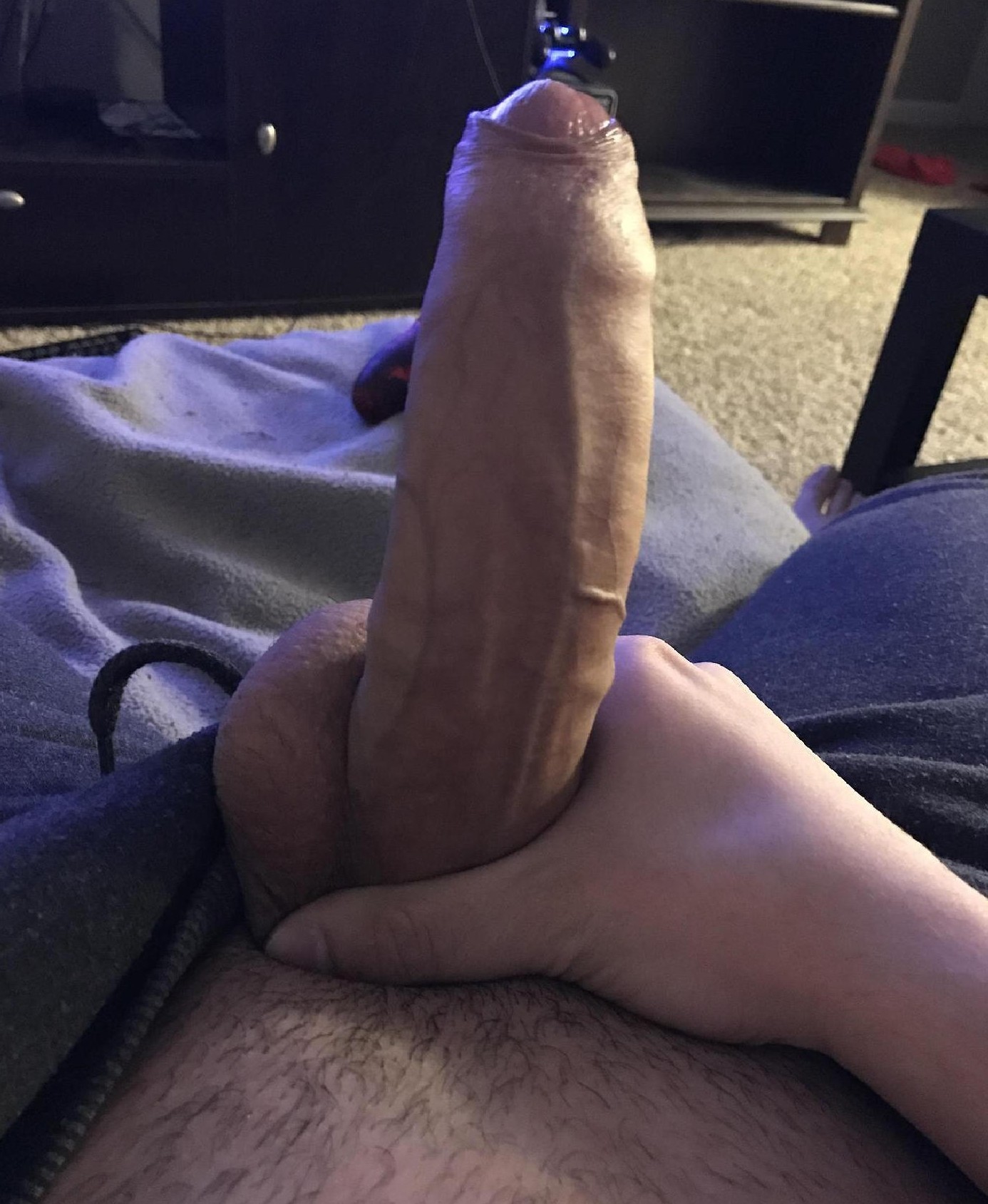 Horny guy holding his big cock